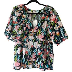NWT Crown & Ivy painted garden floral print top szXL